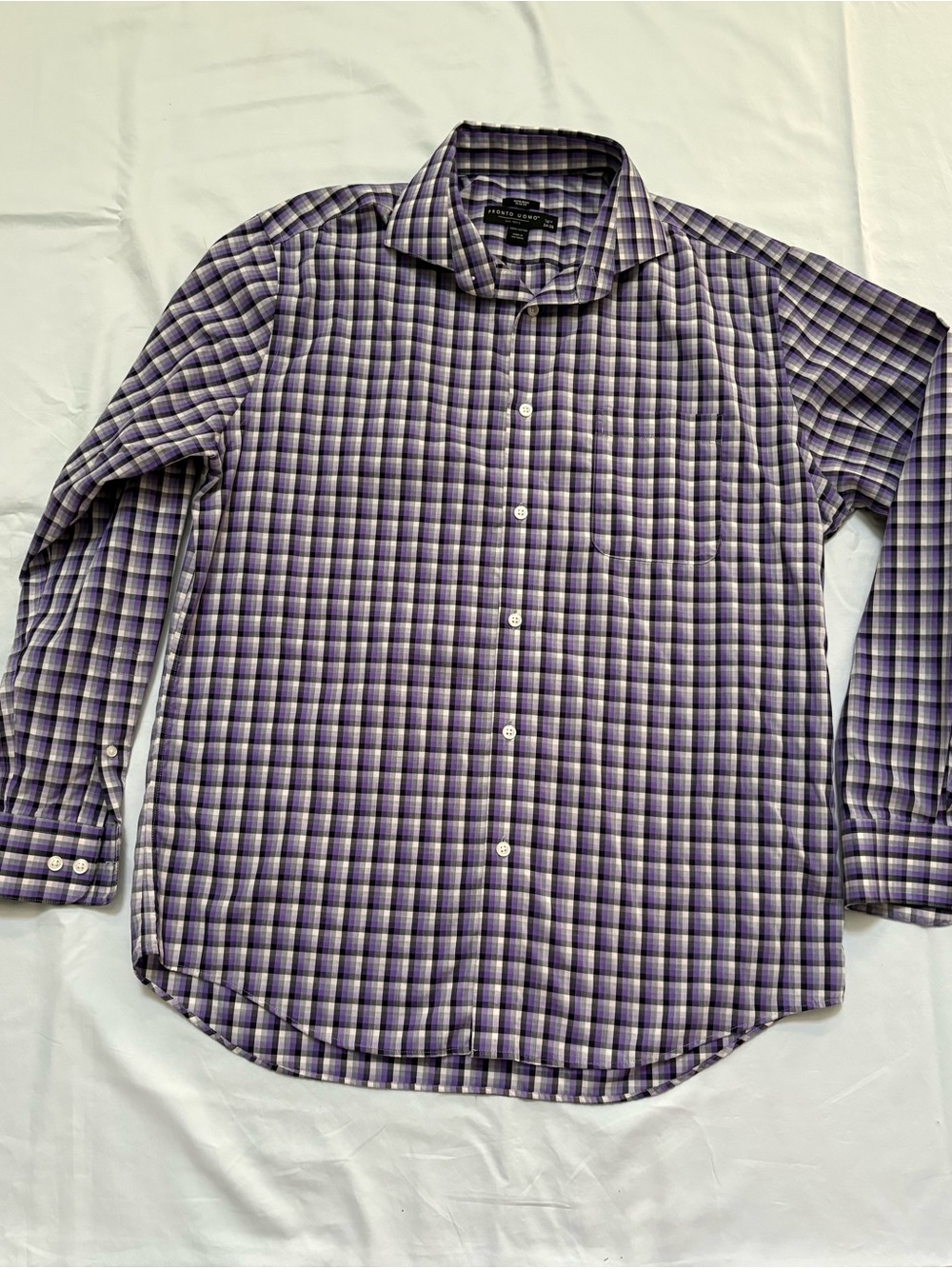 Pronto Uomo Men's Slim Fit Non-Iron Dress Shirt Purple Black Check 16.5 34/35